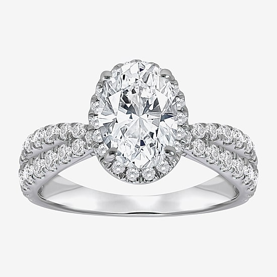 (I / Si2) Womens 2 1/2 CT. T.W. Lab Grown White Diamond Sterling Silver Oval Side Stone Halo Engagement Ring