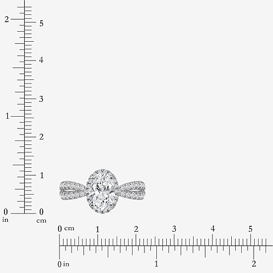 (I / Si2) Womens 2 1/2 CT. T.W. Lab Grown White Diamond Sterling Silver Oval Side Stone Halo Engagement Ring