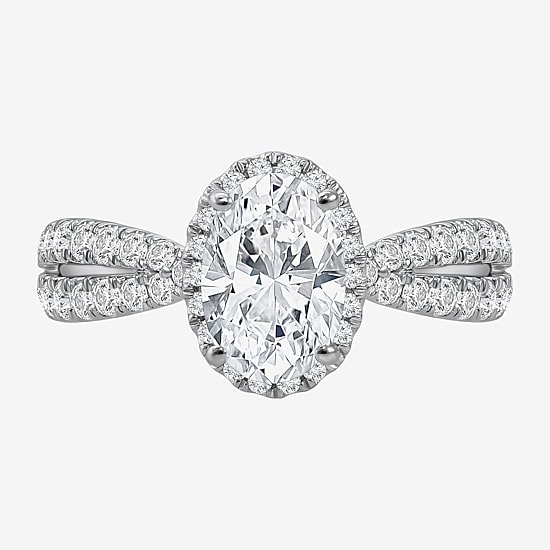 (I / Si2) Womens 2 1/2 CT. T.W. Lab Grown White Diamond Sterling Silver Oval Side Stone Halo Engagement Ring
