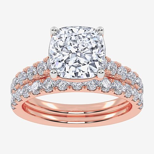 Signature By Modern Bride (G-H / Vs2-Si1) Womens 2 CT. T.W. Lab Grown White Diamond 14K Gold Cushion Side Stone Bridal Set, 9, Rose
