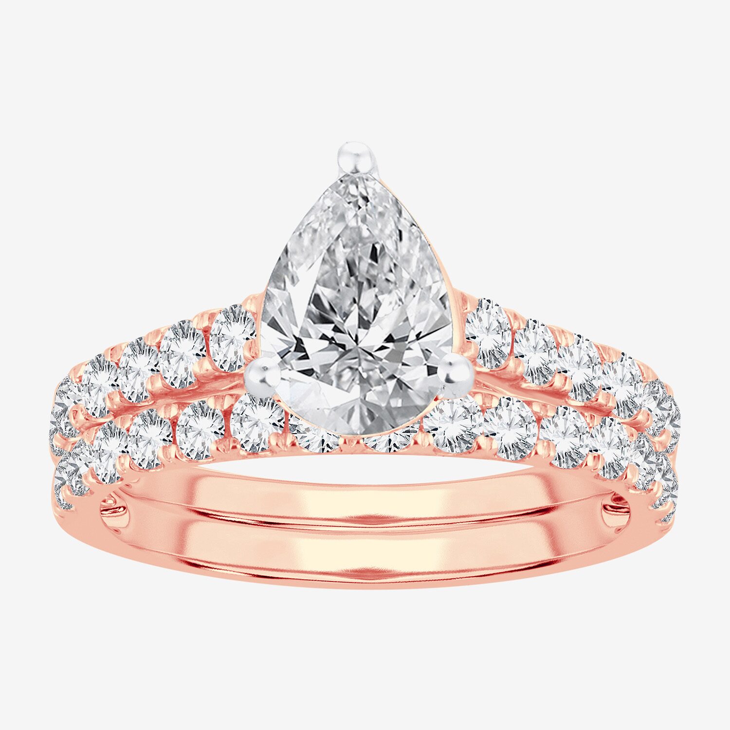 (H-I / SI1-SI2) Signature By Modern Bride Womens 2 CT. T.W. Lab Grown White Diamond 14K Gold  Pear Bridal Set