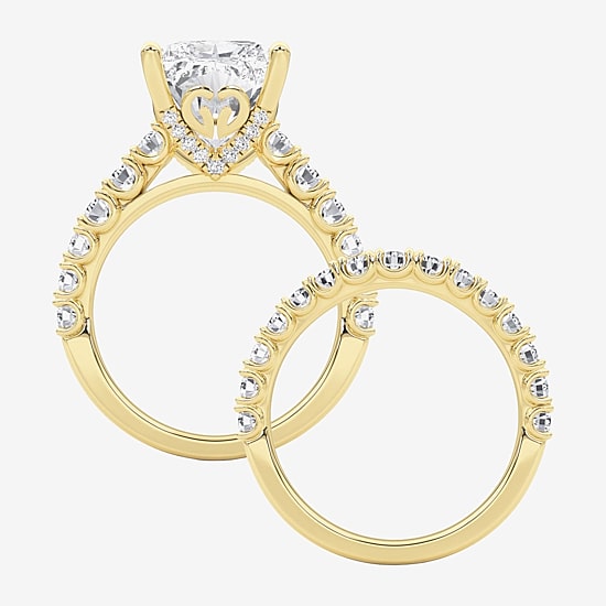 Grown Gorgeous (F / Vs2) Womens 8 1/4 Ct. T.W. Lab Grown White Diamond 14K Gold Rectangular Side Stone Bridal Set