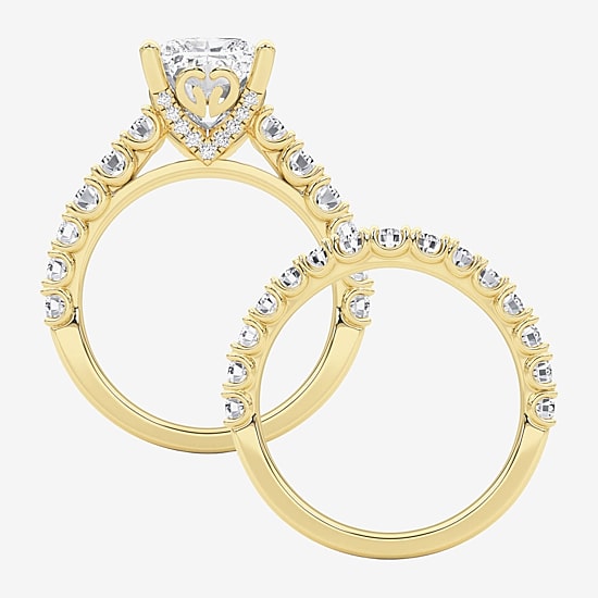Grown Gorgeous (F / Vs2) Womens 5 1/3 Ct. T.W. Lab Grown White Diamond 14K Gold Rectangular Side Stone Bridal Set