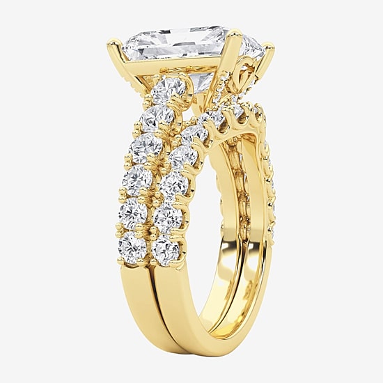 Grown Gorgeous (F / Vs2) Womens 5 1/3 Ct. T.W. Lab Grown White Diamond 14K Gold Rectangular Side Stone Bridal Set