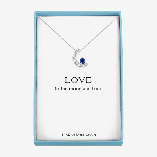 Womens Lab Created Blue Sapphire Pure Silver Over Brass Moon 16 Inch Pendant Necklace