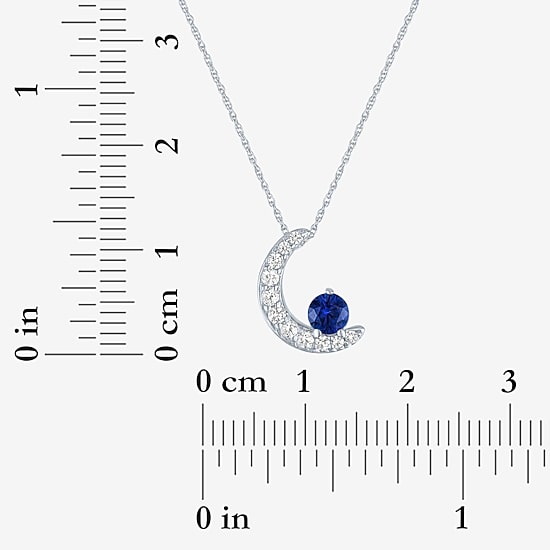 Womens Lab Created Blue Sapphire Pure Silver Over Brass Moon 16 Inch Pendant Necklace