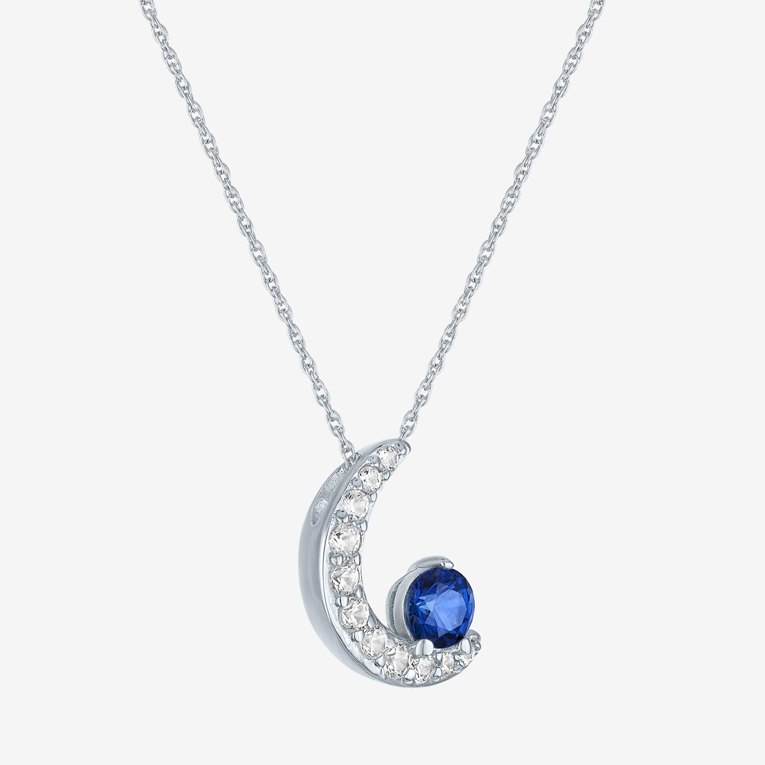 Womens Lab Created Blue Sapphire Pure Silver Over Brass Moon 16 Inch Pendant Necklace
