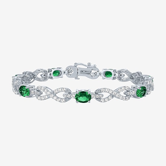 Gemstone Pure Silver Over Brass Infinity 7.5 Inch Tennis Bracelet
