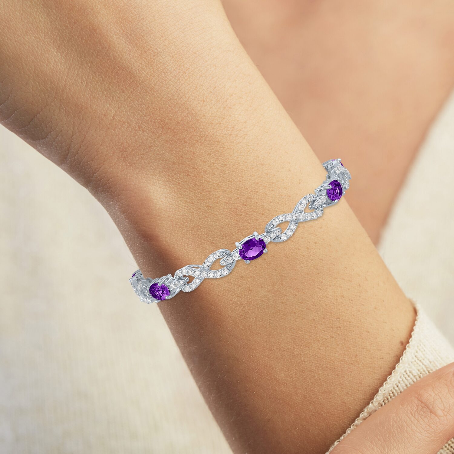 Gemstone Pure Silver Over Brass Infinity 7.5 Inch Tennis Bracelet