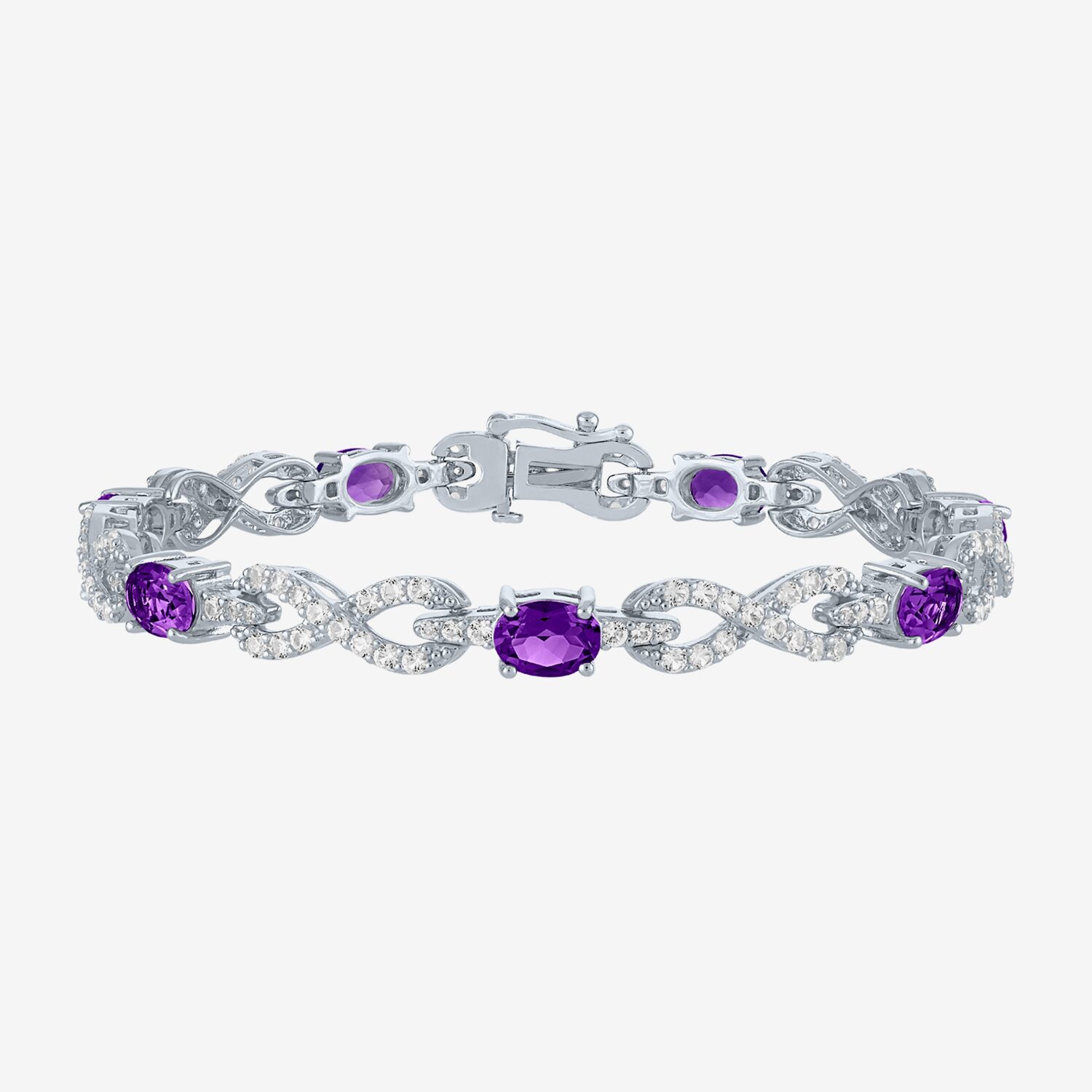 Gemstone Pure Silver Over Brass Infinity 7.5 Inch Tennis Bracelet