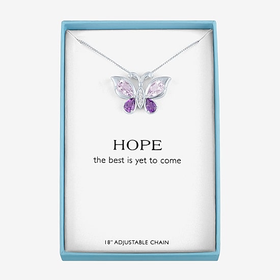Womens Genuine Purple Amethyst Pure Silver Over Brass Butterfly 16 Inch Pendant Necklace
