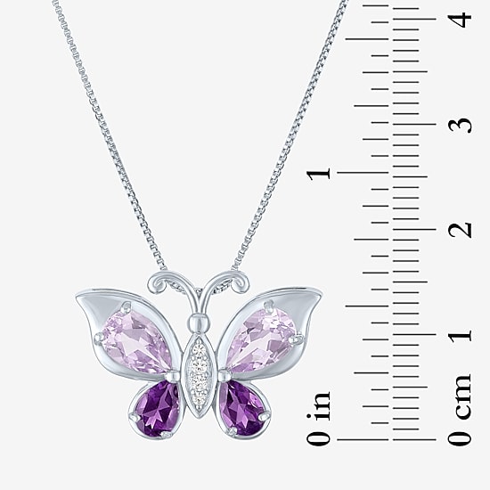 Womens Genuine Purple Amethyst Pure Silver Over Brass Butterfly 16 Inch Pendant Necklace