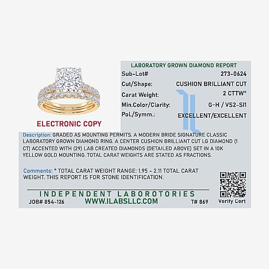 Signature By Modern Bride (G-H / Vs2-Si1) Womens 2 CT. T.W. Lab Grown White Diamond 14K Gold Cushion Side Stone Bridal Set