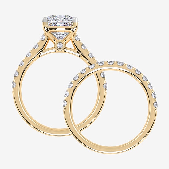 Signature By Modern Bride (G-H / Vs2-Si1) Womens 2 CT. T.W. Lab Grown White Diamond 14K Gold Cushion Side Stone Bridal Set