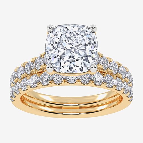 Signature By Modern Bride (G-H / Vs2-Si1) Womens 2 CT. T.W. Lab Grown White Diamond 14K Gold Cushion Side Stone Bridal Set, 9, Yellow