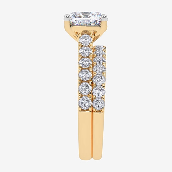 Signature By Modern Bride (G-H / Vs2-Si1) Womens 2 CT. T.W. Lab Grown White Diamond 14K Gold Cushion Side Stone Bridal Set