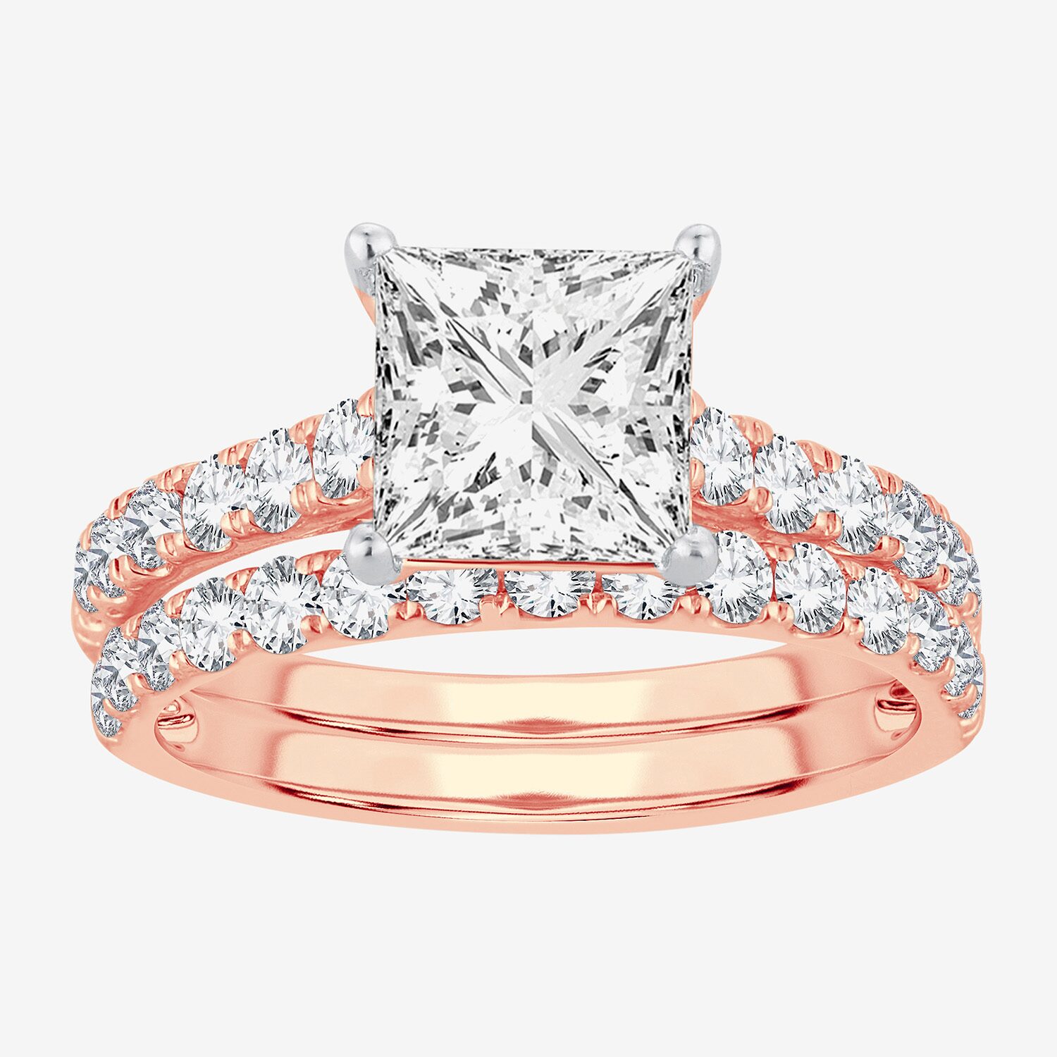 (H-I / SI1-SI2) Signature By Modern Bride Womens 2 CT.TW Lab Grown White Diamond 14K Gold Side Stone Bridal Set