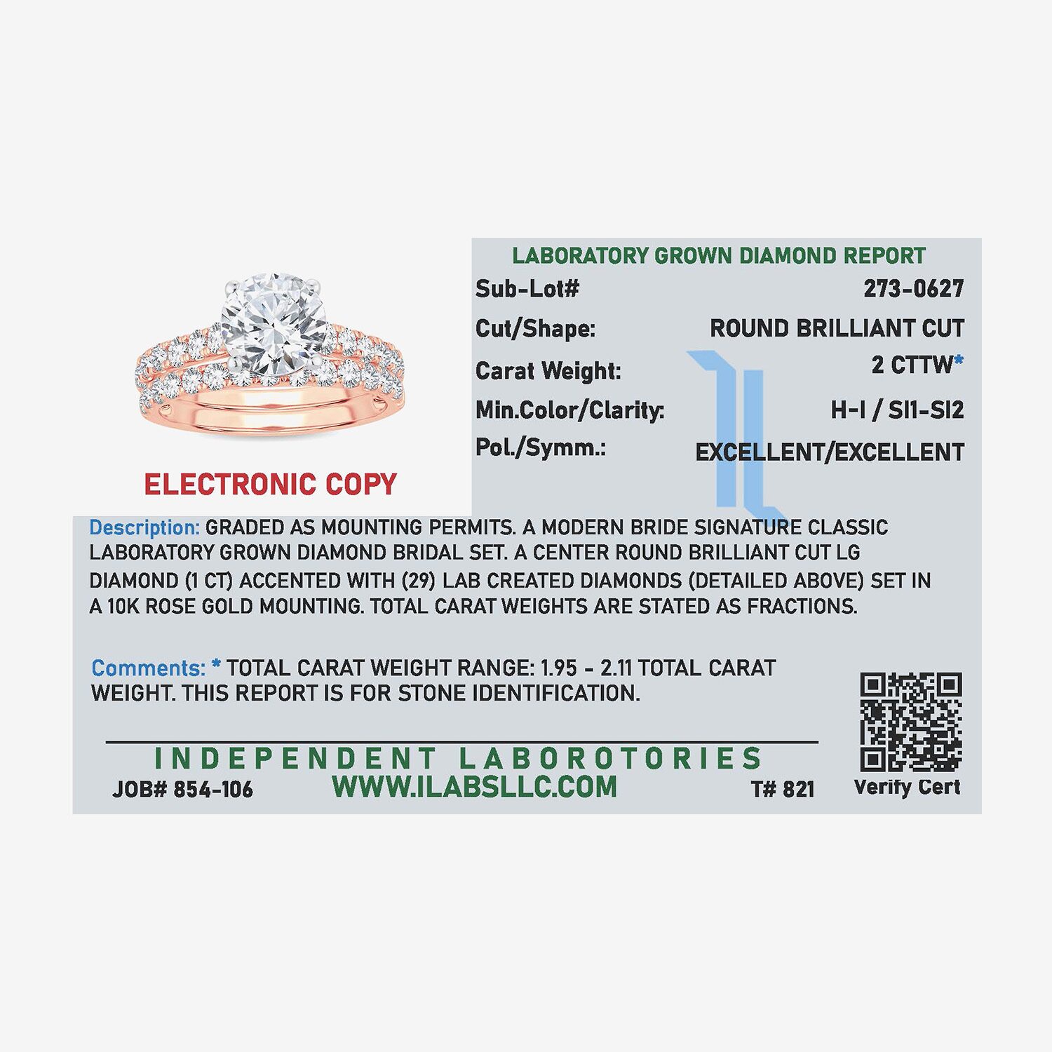 Signature By Modern Bride (H-I / Si1-Si2) Womens 2 CT. T.W. Lab Grown White Diamond 14K Gold Round Bridal Set