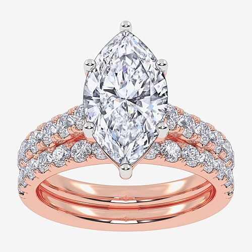 Signature By Modern Bride (G-H / Vs2-Si1) Womens 2 CT. T.W. Lab Grown White Diamond 14K Gold Marquise Side Stone Bridal Set, 9, Rose