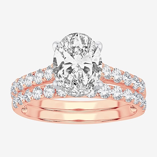 Signature By Modern Bride (F-G/ Vs2-Si1) Womens 2 1/2 CT. T.W. Lab Grown White Diamond 14K Gold Oval Side Stone Bridal Set