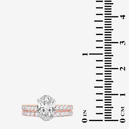 Signature By Modern Bride (F-G/ Vs2-Si1) Womens 2 1/2 CT. T.W. Lab Grown White Diamond 14K Gold Oval Side Stone Bridal Set