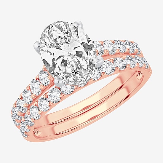 Signature By Modern Bride (F-G/ Vs2-Si1) Womens 2 1/2 CT. T.W. Lab Grown White Diamond 14K Gold Oval Side Stone Bridal Set