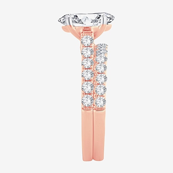 Signature By Modern Bride (F-G/ Vs2-Si1) Womens 2 1/2 CT. T.W. Lab Grown White Diamond 14K Gold Oval Side Stone Bridal Set