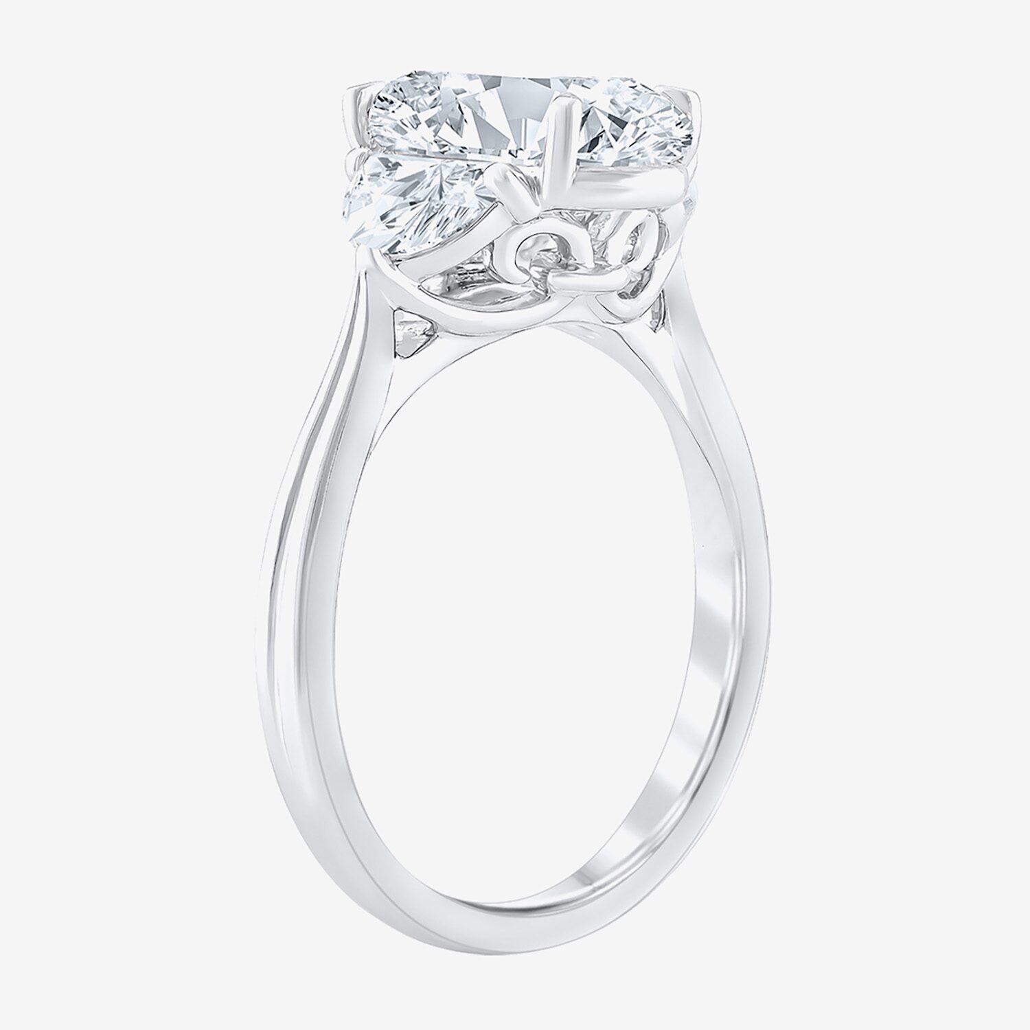 Signature By Modern Bride (F / Vs2) Womens 2 1/2 CT. T.W. Lab Grown White Diamond 10K Gold Oval 3-Stone Engagement Ring
