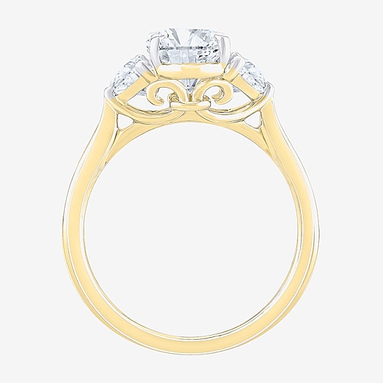 Signature By Modern Bride (F / Vs2) Womens 2 1/2 CT. T.W. Lab Grown White Diamond 10K Gold Oval 3-Stone Engagement Ring