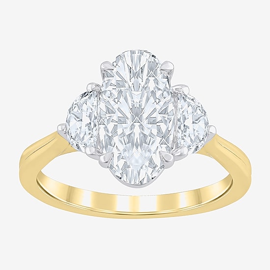 Signature By Modern Bride (F / Vs2) Womens 2 1/2 CT. T.W. Lab Grown White Diamond 10K Gold Oval 3-Stone Engagement Ring