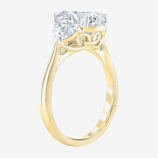 Signature By Modern Bride (F / Vs2) Womens 2 1/2 CT. T.W. Lab Grown White Diamond 10K Gold Oval 3-Stone Engagement Ring