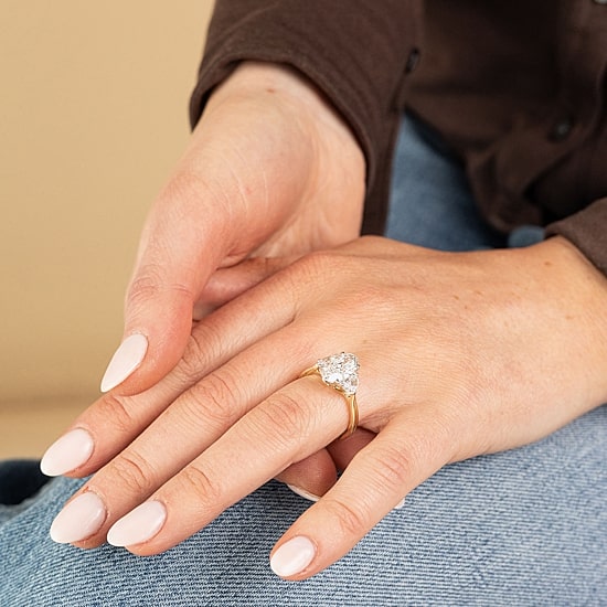 Signature By Modern Bride (F / Vs2) Womens 2 1/2 CT. T.W. Lab Grown White Diamond 10K Gold Oval 3-Stone Engagement Ring