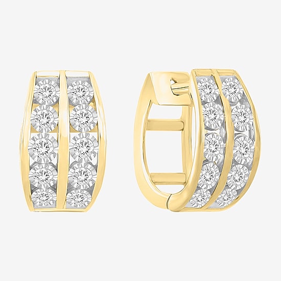 (I / I3) Mens 1/4 CT. Natural White Diamond 10K Gold 12mm Circle Hoop Earrings