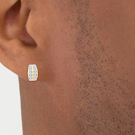(I / I3) Mens 1/4 CT. Natural White Diamond 10K Gold 12mm Circle Hoop Earrings
