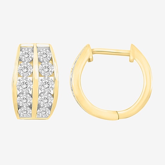 (I / I3) Mens 1/4 CT. Natural White Diamond 10K Gold 12mm Circle Hoop Earrings