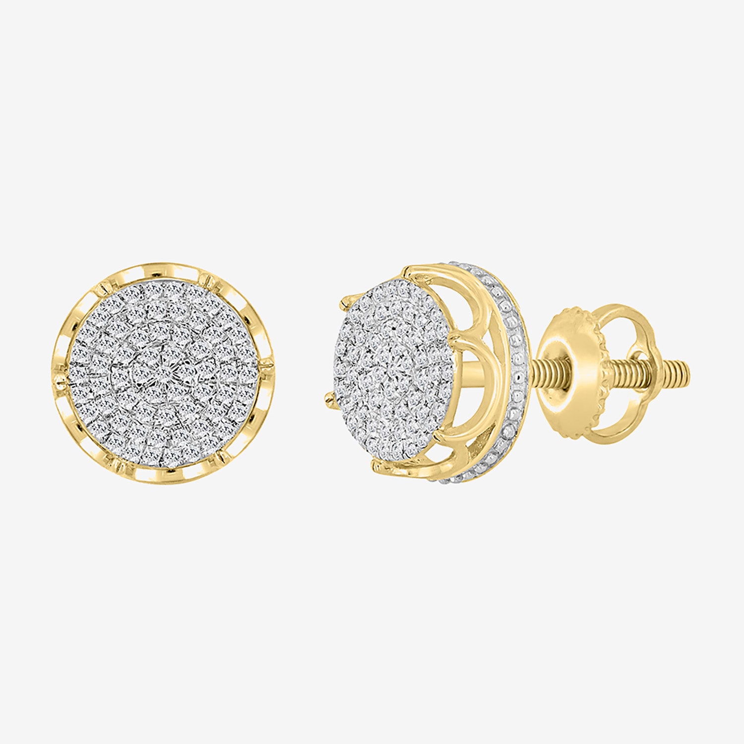 (I / I3) 1/3 CT. Natural White Diamond 10K Gold 11.2mm Round Stud Earrings