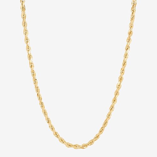 Womens 10K Gold 20 Inch Rope Chain Necklace, One Size, Yellow