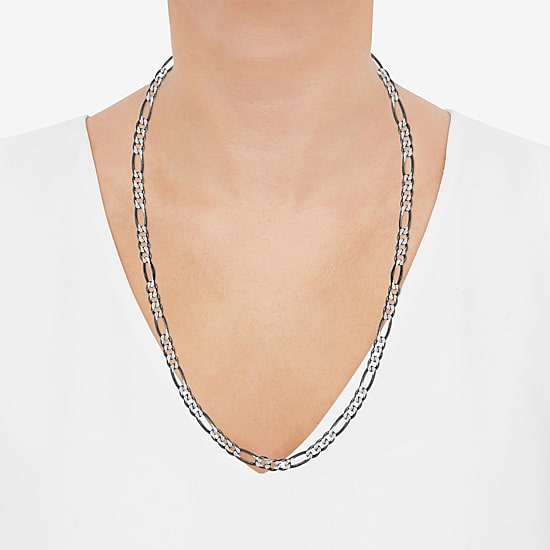 Made in Italy Womens Sterling Silver 24 Inch Figaro Chain Necklace