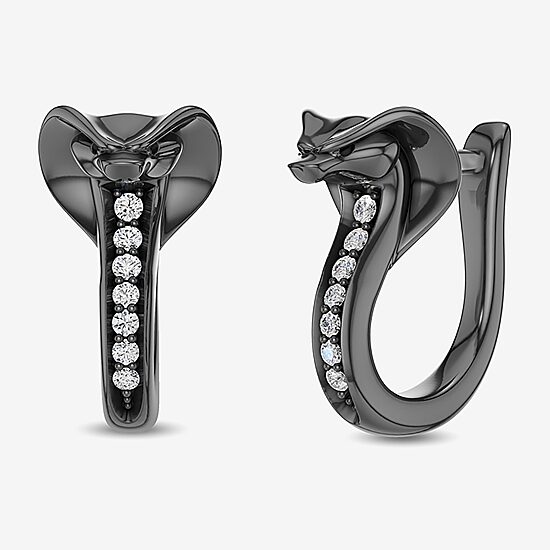 Womens 1/10 CT. T.W. Natural White Diamond Sterling Silver 15mm Aladdin Jafar Hoop Earrings