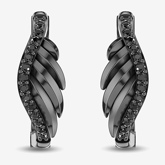 Enchanted Disney Fine Jewelry Womens 1/5 CT. Natural Black Diamond Sterling Silver 14.9mm Wing Maleficent Hoop Earrings