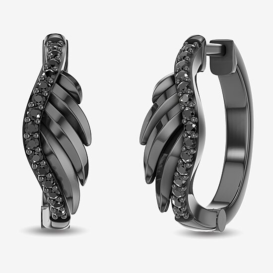 Enchanted Disney Fine Jewelry Womens 1/5 CT. Natural Black Diamond Sterling Silver 14.9mm Wing Maleficent Hoop Earrings
