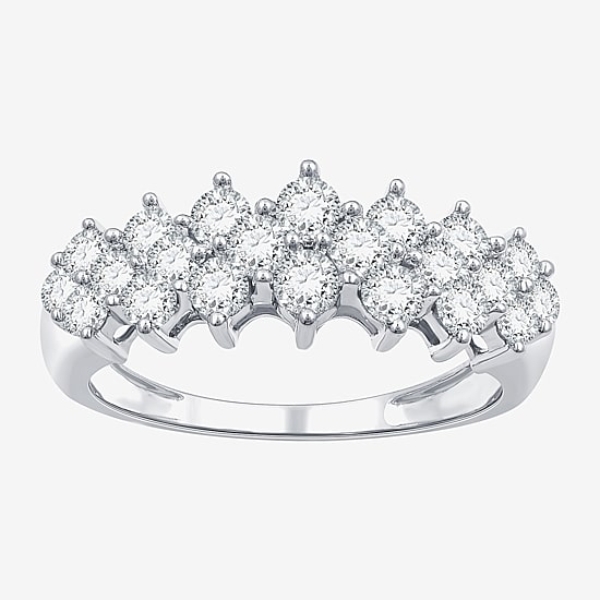 (G / Si1-Si2) Womens 1 CT. T.W. Lab Grown White Diamond Sterling Silver Cluster Band