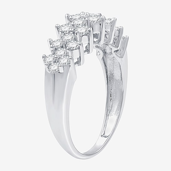 (G / Si1-Si2) Womens 1 CT. T.W. Lab Grown White Diamond Sterling Silver Cluster Band