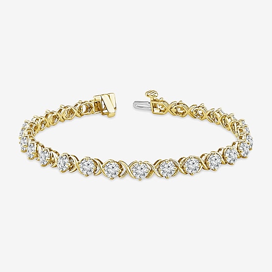 (F / Si2) Womens 6 CT. T.W. Lab Grown White Diamond 14K Gold Over Silver 7.25 Inch Tennis Bracelet