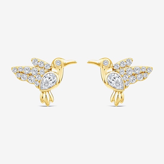 Hummingbird (F / Si1) 3/8 CT. T.W. Lab Grown White Diamond 14K Gold Over Silver 10.5mm Stud Earrings