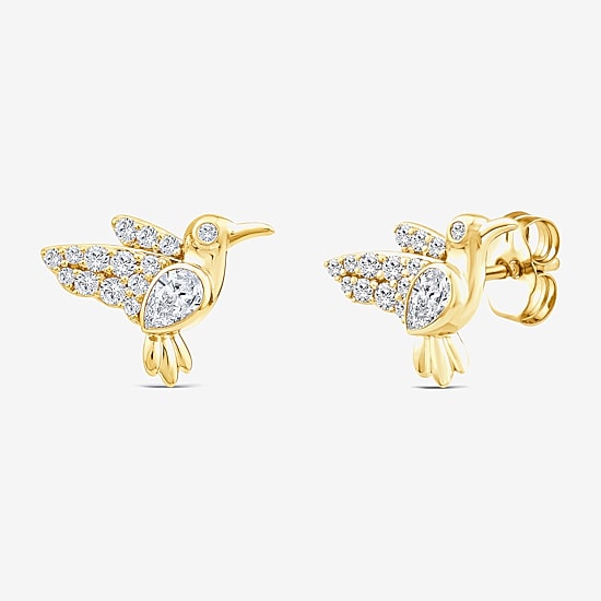 Hummingbird (F / Si1) 3/8 CT. T.W. Lab Grown White Diamond 14K Gold Over Silver 10.5mm Stud Earrings