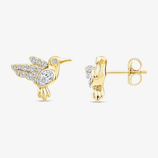Hummingbird (F / Si1) 3/8 CT. T.W. Lab Grown White Diamond 14K Gold Over Silver 10.5mm Stud Earrings