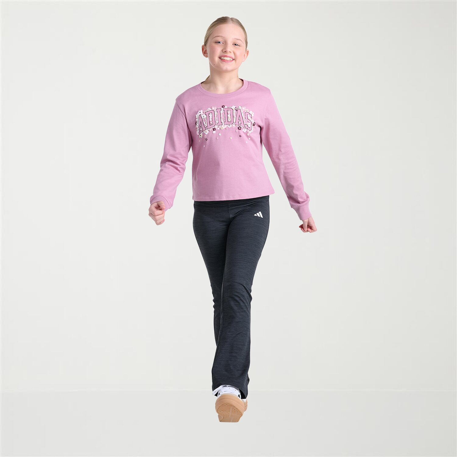 adidas Big Kid Girls Crew Neck Long Sleeve Active T-Shirt