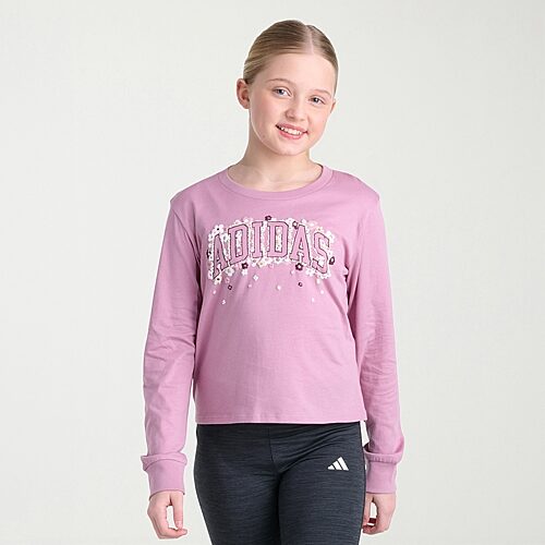 adidas Big Kid Girls Crew Neck Long Sleeve Active T-Shirt, Small (7-8), Pink