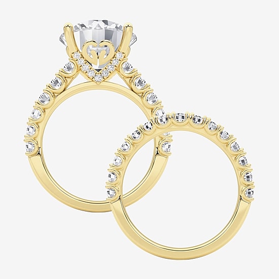 Grown Gorgeous (F / Vs2) Womens 8 1/4 Ct. T.W. Lab Grown White Diamond 14K Gold Round Side Stone Bridal Set